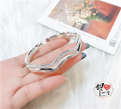 s999純銀 雙線波浪 時尚手鐲