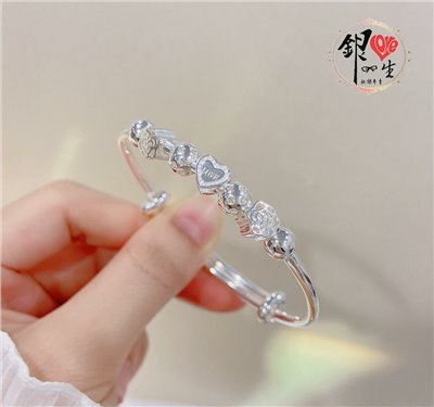 s999純銀 愛心小花 超Q 推拉童鐲 