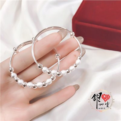 s999純銀 磨砂光珠 超Q  男女 推拉童鐲
