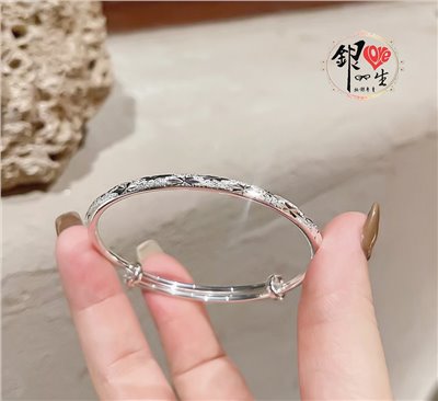 s999純銀  滿天星 噴砂 細緻 推拉手鐲
