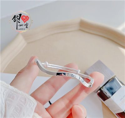 s999純銀  波浪 亮面 細緻 推拉手鐲