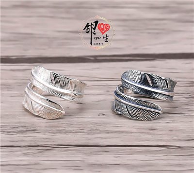 s925純銀戒指 復古羽毛 個性 戒