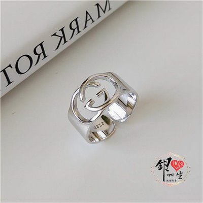 s925純銀戒指 歐美 簡約 雙G 時尚 造型 戒