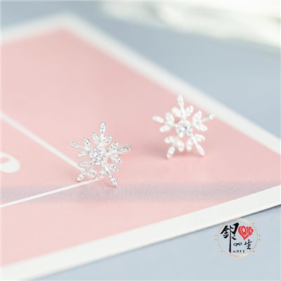  s925純銀耳釘 雪花 造型 耳環