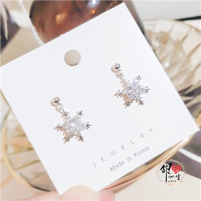  s925純銀耳釘 雪花 耳墜式 造型 耳環 