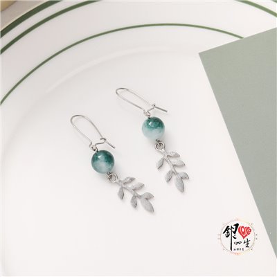  s925純銀 綠石 小葉 耳墜式 造型 耳環