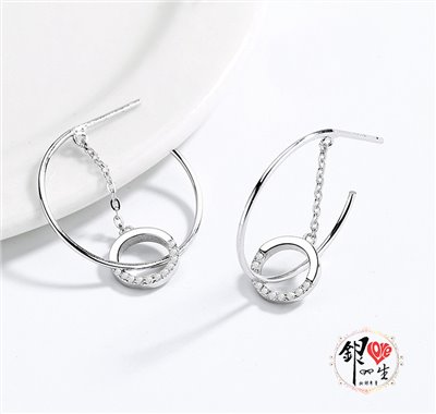  s925純銀 雙圈 幾何C 雙層 耳環