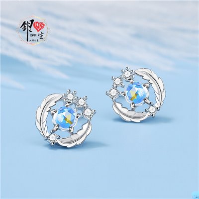  s925純銀  淺羽月光石 耳釘式 耳環