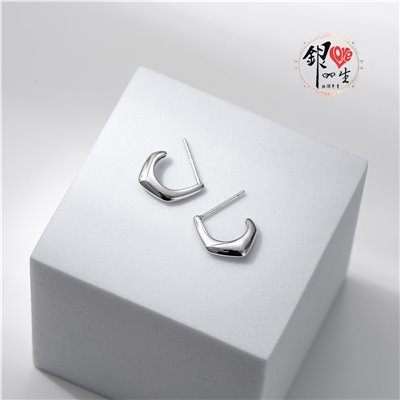 s925純銀  歐美 幾何 C字 耳釘式 耳環