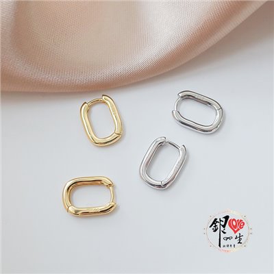 s925純銀 橢圓素面 個性 耳扣式 耳環