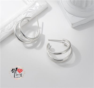 s925純銀  歐美浮誇三圈  耳針式 耳環