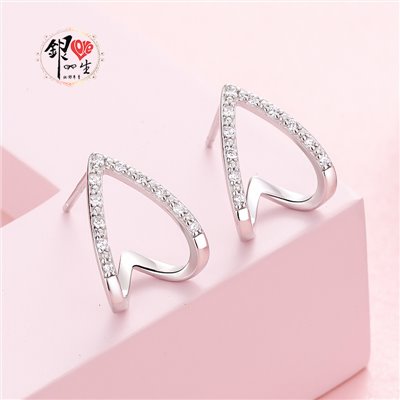 s925純銀  滿鑽 三角浮誇  耳針式 耳環 