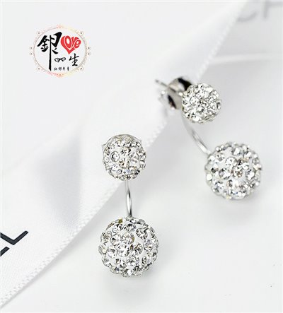 s925純銀耳環  香巴拉 滿鑽 超閃 雙戴式 耳環