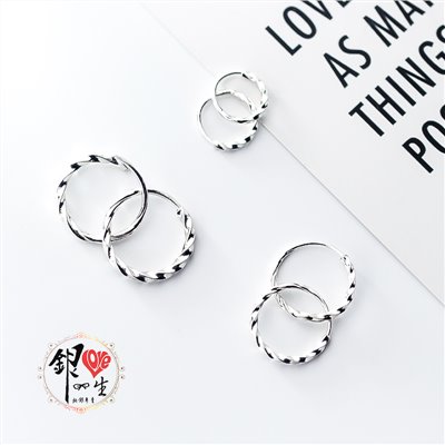 s925純銀 簡約麻花 耳扣式 耳環