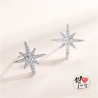 s925純銀  滿鑽 閃耀星星  耳針式 耳環 