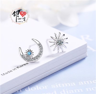 s925純銀耳釘 星星月亮 耳釘式 耳環