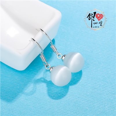 s925純銀 簡約 貓眼石 耳鈎式 耳環