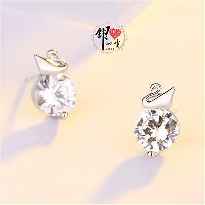 s925純銀 天鵝 璀璨 閃耀 耳釘式 耳環