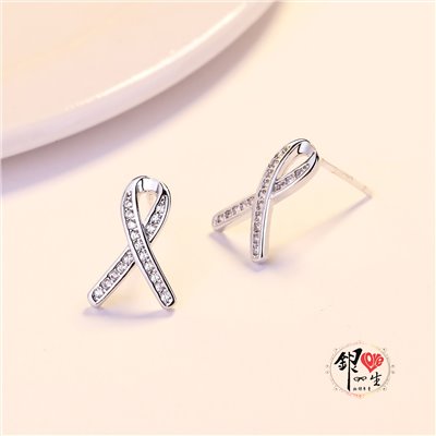 s925純銀 平安結 交叉 滿鑽 耳釘式 耳環