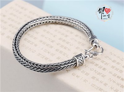 925純銀 復古 個性 粗麻花 男 手鍊