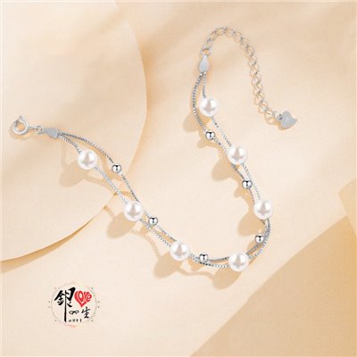 s925純銀 雙層貝珠造型 氣質 手鍊