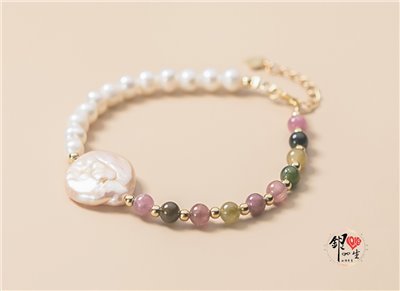 s925純銀  巴洛克珍珠 碧璽 典雅 手鍊