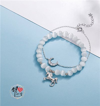 s925純銀 獨角獸 貓眼石 雙條 手鍊 