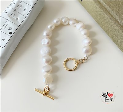 s925純銀  天然 巴洛克珍珠 卡扣式 典雅 手鍊 