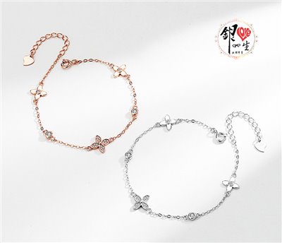 s925純銀 時尚 老花 幸運草造型 手鍊