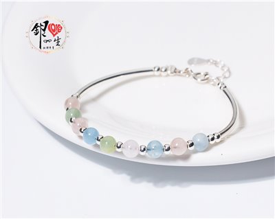  s925純銀  摩根石 清新 銀管 手鍊