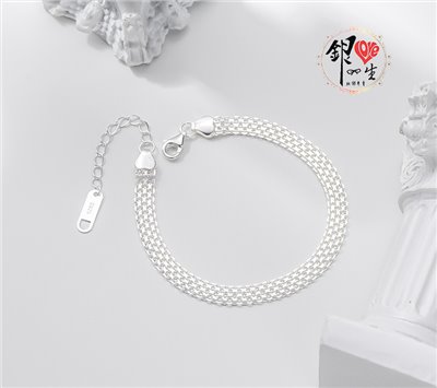 s925純銀 寬版編織 手鍊 